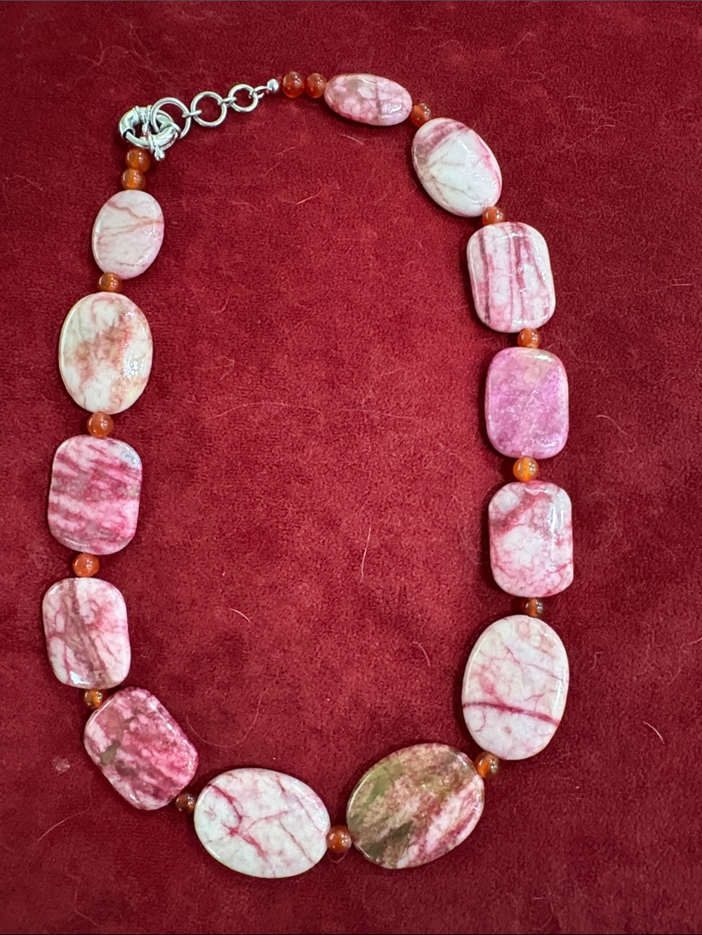 Pink Stone Bead Necklace with Carnelian Accents